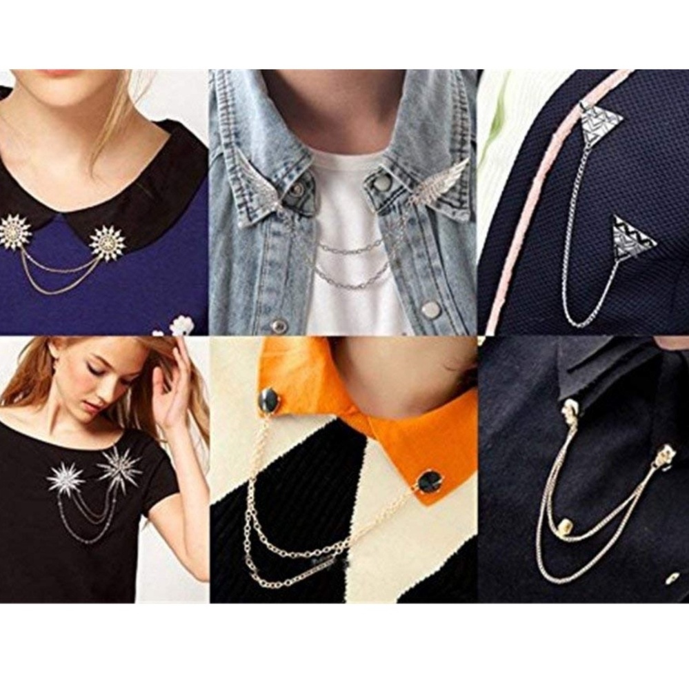 Womens Shirt Collar Triangle Chain Pin Gold - Picture 2 of 2